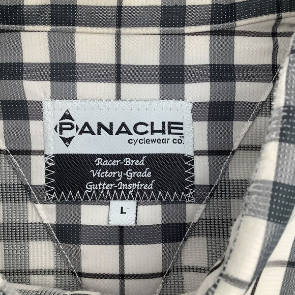 Panache Cyclewear Mens Short Sleeve Button Up Shirt Black White Plaid Size Large - Picture 4 of 8